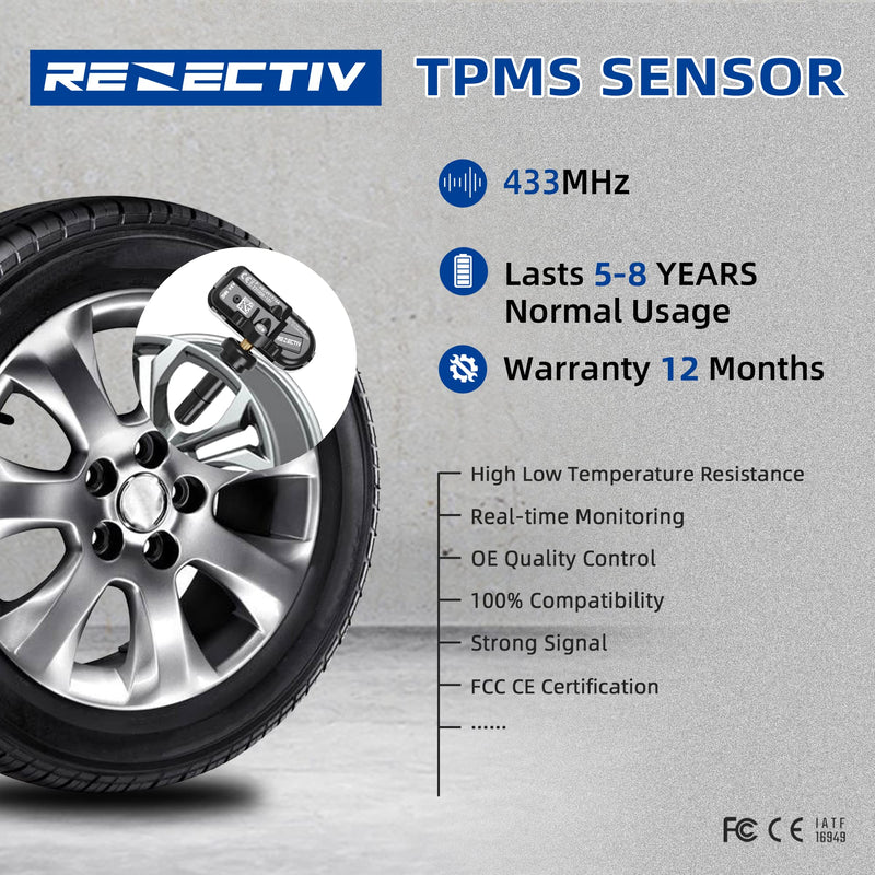 TPMS Sensor 4Pack, 434Mhz Tire Pressure Monitor Sensors Compatible with2014-2022 RAM 1500 2500 3500 4500 5500 Jeep Chreokee Replace OE#68249197AA 68239720AA 68157568AA four pieces sensors