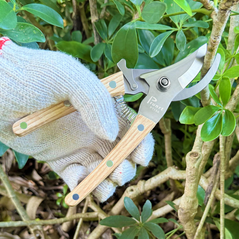 Pruning Shears for Gardening - 7.5" Hand Pruners with High Carbon Steel Blade, 5/8" Cutting Capacity, Ergonomic Wood-Inlaid Steel Handles, Safety Lock & a Spring Included - Garden Clippers