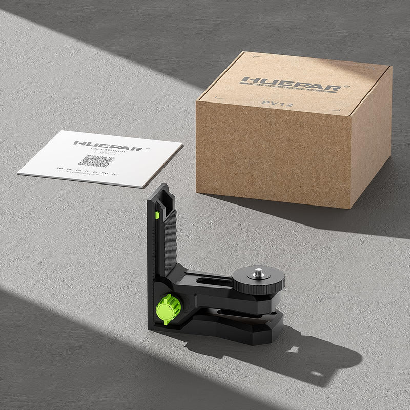 Huepar Fine-tuning Bracket for Line and Point Laser Levels, 1/4"-20 Male Thread L-Shape Magnetic Pivoting Base with 1/4"-20 and 5/8"-11 Female Threaded Mounts on Bottom for Wall & Ceiling Mount - PV12