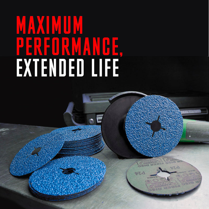 Zirconia Resin Fiber Sanding and Grinding Discs for Angle Grinder, 5” x 7/8”, 60 Grit, 25-Pack + Backing Pad + Lock Nut 60.0