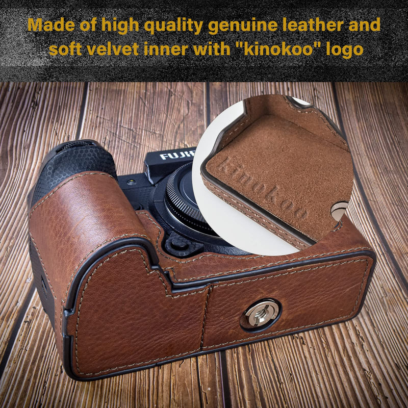 MUZIRI KINOKOO Case for Fuji XH2S/X-H2S/XH2 Digital Camera, Genuine Leather X-H2S Half Case with Opening Bottom and Enhanced Grip Design - Brown