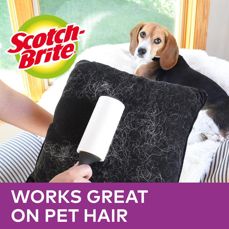 Scotch-Brite Large Surface Extra Sticky Hair Roller, 4 Roller Refills, 48 Sheets per Roller 192 Total Sheets, White Flat surface roller kit Single