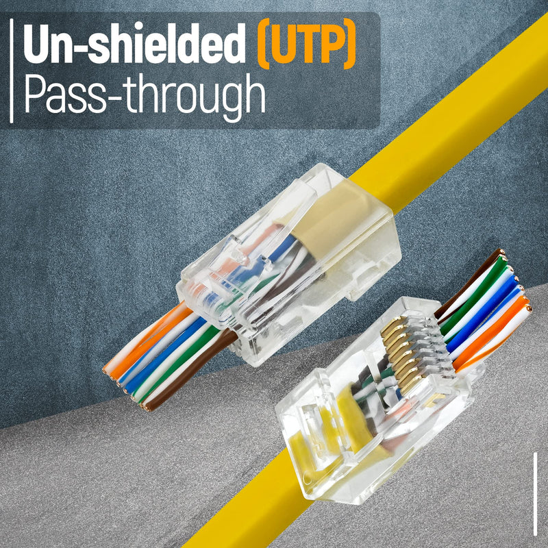 Everest Cat5e RJ45 Pass Through Connector 200-Pack - EZ Cat 5e Pass Through RJ45 Connectors - Cat 5e Connectors - Ethernet Connector, Ethernet Plug - for Solid or Stranded UTP Network Cable Quantity 200