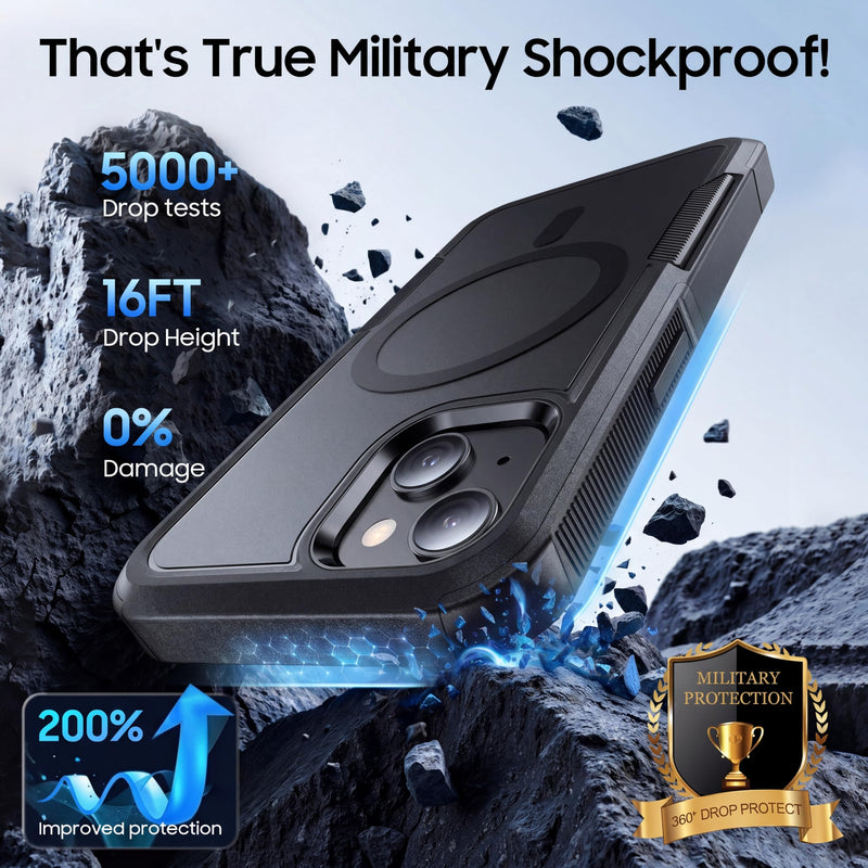Magnetic for iPhone 15 Case Military-Grade Shockproof, Black | Dual-Layer Heavy Duty Rugged Protection Phone Case [Fit for MagSafe] Anti-Fingerprint Anti-Scratch Back for iPhone15 Cover