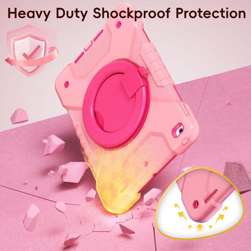 Case for iPad 9th/8th/7th Generation 10.2 inch, Shockproof Cover with Screen Protector/360° Rotate Stand/Pencil Holder/Shoulder Strap, Kids Case for iPad 2021/2020/2019 (Pink+Rose Red) Pink+Rose Red Case for iPad 9th/8th/7th Generation