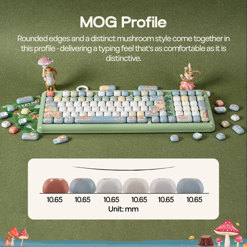 KiiBOOM Keycap Set - Little Shroom Pack, MOG Profile, 5-Side Dye-sub PBT | 137 Keys, MX-Style Compatible for Alice, 60%, 65%, 75%, TKL, 96%, Full Size, ANSI Layout Mechanical Keyboards (After Rain) After Rain