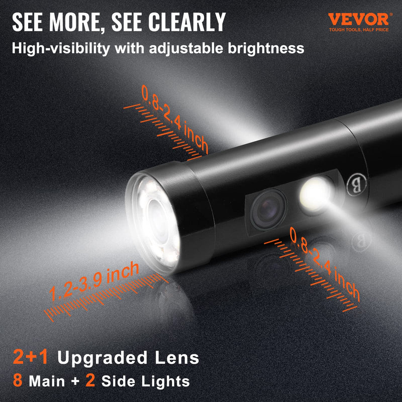 VEVOR Triple Lens Endoscope Camera, 4.5" IPS Screen Borescope Inspection Camera with 1080P Lens, 10 Adjustable Light, 2860 mAh Battery, Waterproof & Oilproof Endoscope for Auto, Wall, Drain Inspection 4.5 inch Screen - 16.5 ft