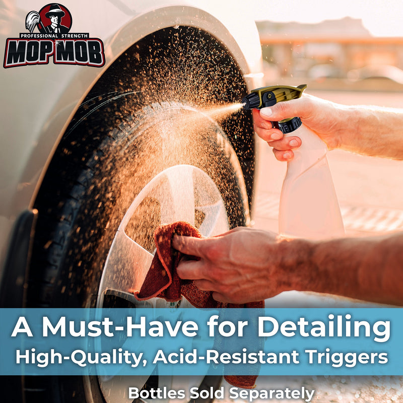Leak-Free Acid Resistant Spray Head 4 Pack by Durable Industrial Sprayer for Acid-Based Wheel Cleaner Used in Auto/Car Detailing. Heavy Duty Low-Fatigue Trigger and Nozzle with 9 1/4 Dip Tube