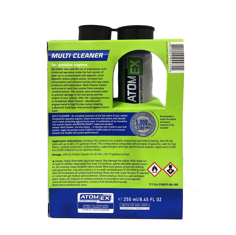 XADO Atomex Multi Cleaner - Fuel System Cleaner for Gasoline Engines - Fuel Injector Cleaner Additive Treats 10-15 gal of Gasoline - Cleans Injector Nozzles, Inlet Valve and Combustion Chamber (250ml)