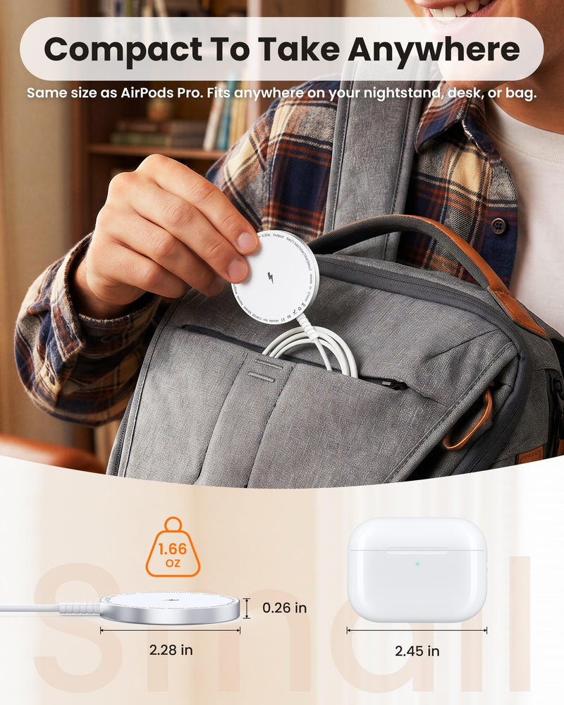 MagSafe Charger Magnetic Wireless Charging iPhone 17-12 & Airpods Series | [Apple MFi Certified]Aluminum Alloy Heat Dissipation, Strong Magnet, 5FT Long Cable Reach in Desk & Bedside, with 20W Adapter White