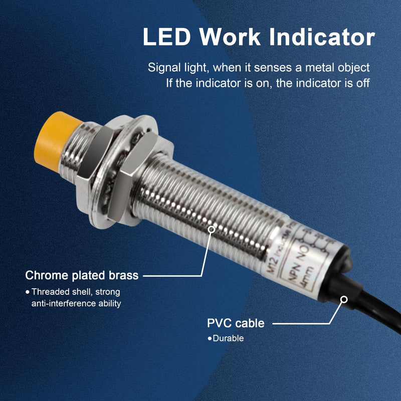 ATO M12 Inductive Proximity Sensor Switch, 4Pcs Non-Shield Detector 4mm NPN Normally Open(NO) Approach Sensor,Directly Connecting with PLC 4 pcs