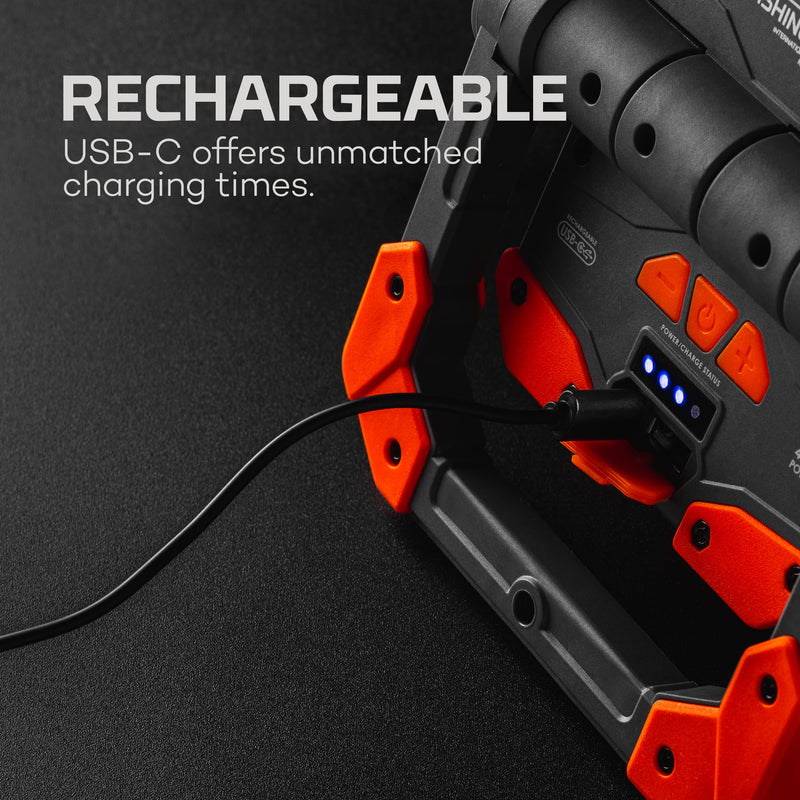 NEBO OMNI Fish Dock Light | 450 Lumens COB, 4 Light Modes, 395nm UV, Rotating Magnetic Handles, Built-In Power Bank, Water Resistant, Rechargeable Work Lamp, Includes USB-C Charging Cable