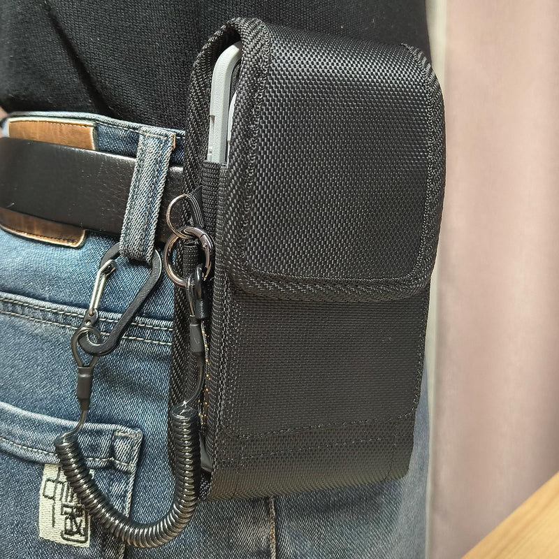 Nylon Dual Phone Holster Case for iPhone 17 16 15 14 13 12 11 Pro Max/Plus, Large Belt Clip Cell Phone Case for Galaxy S25 S24 S23 S22 S21 S20 Ultra,Fits 2 Phones with Case On（Black）