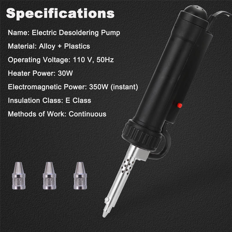 Electric Solder Sucker Vacuum,Automatic Desoldering Pump,Black Desoldering Tool For One-Handed Use And Reliable Suction,Designed for extended use Tin Removal Work Ac110v 30w Desoldering Gun Black