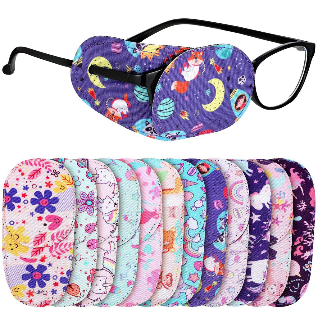 Newcotte 12 Pcs Eye Patch for Kids Girls Boys Reusable Eye Patch for Glasses over the Lens Colorful Eye Patch Toddler Eye Patch Adorable Kids Eye Patches Assorted Eye Patch Cover(Graceful Style)