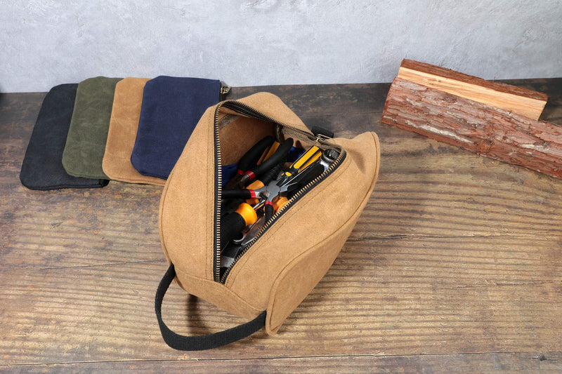 Heavy Duty 16 OZ Waxed Canvas Tool Bag, Multi-purpose Tool Pouch Tote Bags (Khaki) Khaki