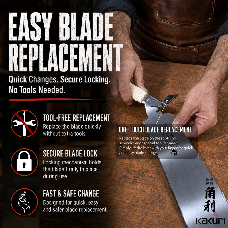 KAKURI Japanese Pull Saw 9.5" for Woodworking - Ryoba Double Edge Hand Saw with Blade Cover, Cane-Wrapped Handle, Tool-Free Blade Replacement - Made in Japan Japanese Pull Saw 9-1/2"