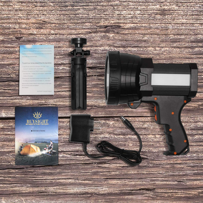 BUYSIGHT Rechargeable Spotlight, 1000,000 -Lumen Spot Lights Hand held Large Flashlight Handheld Spotlight Lightweight and Super Bright Flashlight (Aluminium_Alloy Black) Aluminium_Alloy Black