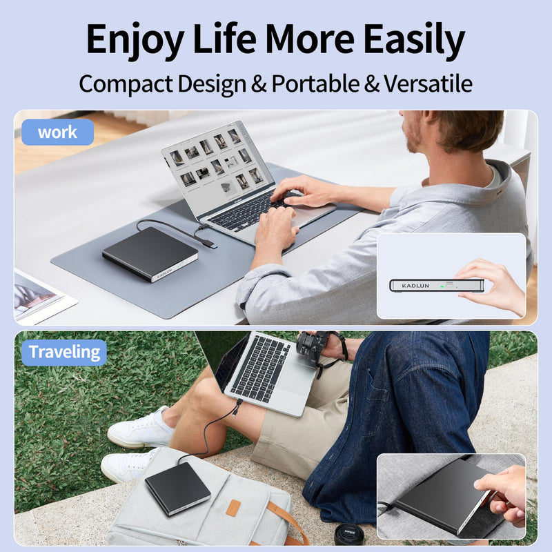 External CD DVD Drive for Laptop USB 3.0 USB C CD Burner External DVD Drive Portable CD ROM Burner Reader Writer Drive External DVD Player for Laptop Desktop PC Windows 11/10/8/7 MacBook Mac OS Linux black-2 in 1