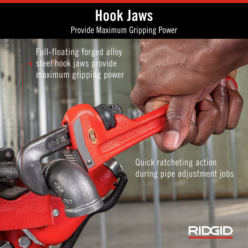 RIDGID 31010 Model 10 Heavy-Duty Straight Pipe Wrench, 10-inch Plumbing Wrench, Red, Black, 250mm (10in) 10" Durable, Heavy-Duty