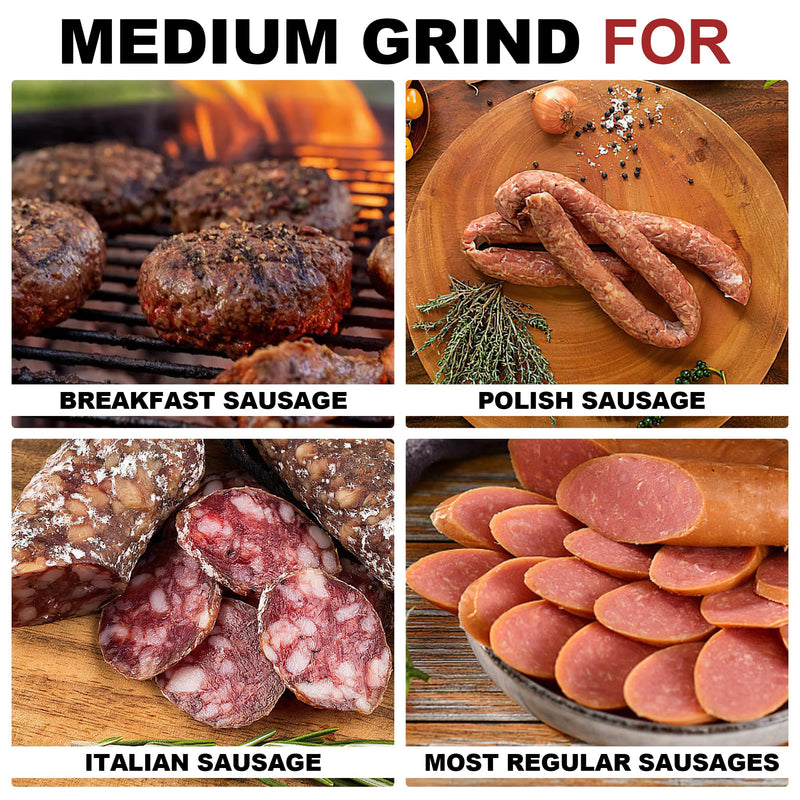 #12 Stainless Steel Grinder Plate Assortment comes with 4 stainless steel grinder plates and 2 stainless steel knives. Blade Set