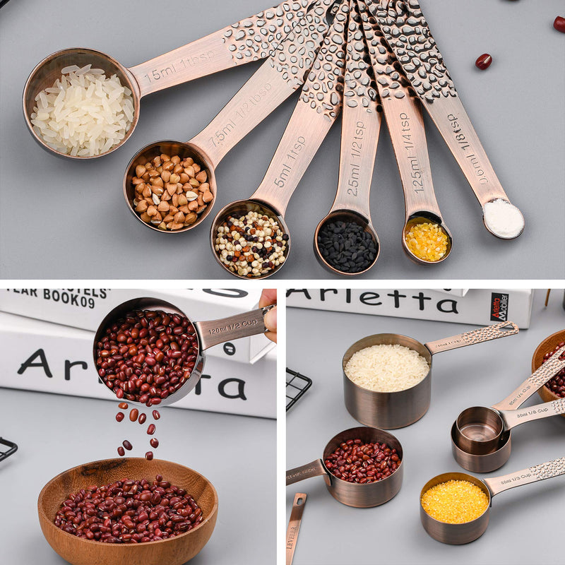 Copper Measuring Cups and Spoons - 6 Plated Cups, 7 Metal Spoons, 1 Leveler - Dry Measure Set A02: copper-Set of 16pcs