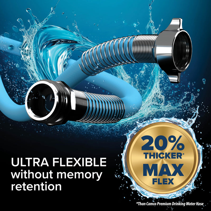 Camco EvoFlex 4-Ft Water Hose - RV Drinking Water Hose Contains No Lead, No BPA & No Phthalate - Flexible Design w/Stainless Steel Strain Relief Ends - 5/8” Inside Diameter, Blue (22590) 4-Foot