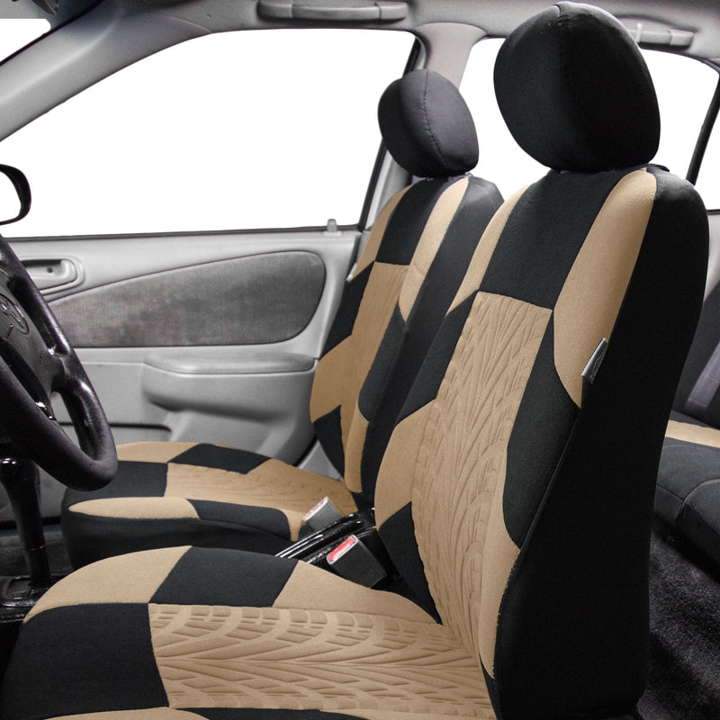 FH Group Car Seat Covers Front Set Premium Cloth -Covers for Low Back Car Seats with Removable Headrest,Universal Fit,Automotive Seat Cover,Airbag Compatible Car Seat Cover for SUV,Sedan Beige