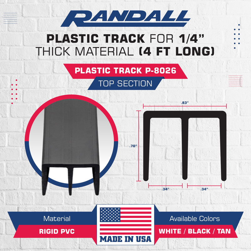Randall Manufacturing 1/4" Plastic Sliding Door Track (Black, 4 FT Long) Black