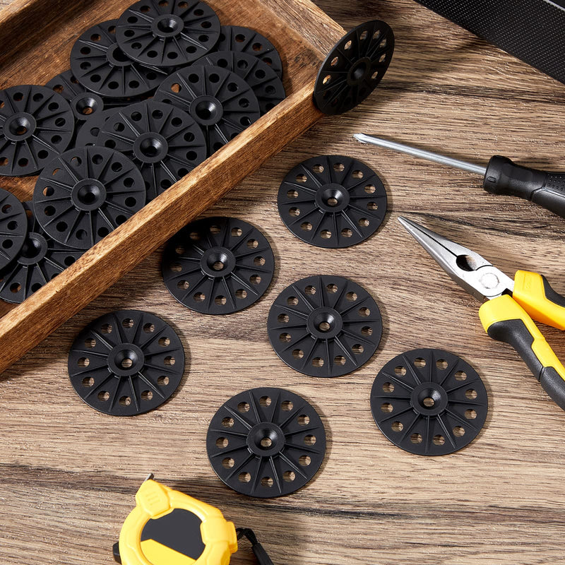 Polypropylene Washers 60 mm for Fixing Supporting Rigid Foam Insulation Panels and Sheets Load Spreading Plastic Washers Flat for Screws and Nail, Black(200 Pcs) 200