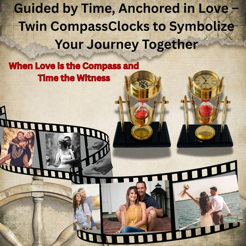 GUAAFA My Love Brass Sandtimer ClockCompass | Romantic Gift for Men Women, Husband Wife, Boyfriend Girlfriend - Engraved Quote