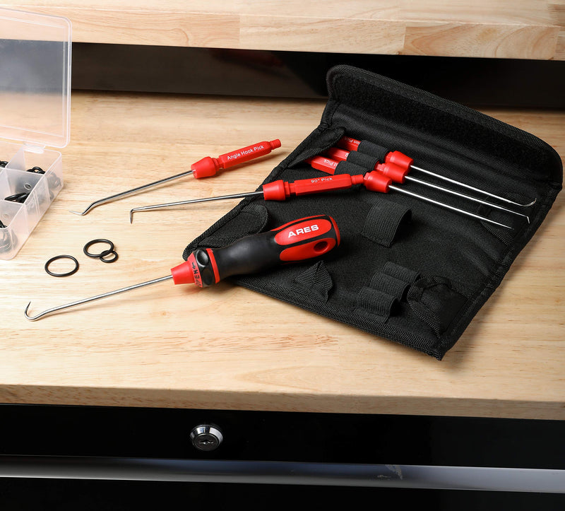 ARES 70255 - Interchangeable Hook and Pick Set - 6-Piece Set Includes Convenient Storage Pouch - Chrome Vanadium Steel Shafts - Easily Remove Hoses, Gaskets and More