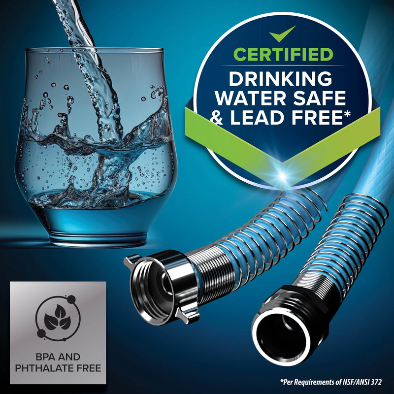 Camco EvoFlex 4-Ft Water Hose - RV Drinking Water Hose Contains No Lead, No BPA & No Phthalate - Flexible Design w/Stainless Steel Strain Relief Ends - 5/8” Inside Diameter, Blue (22590) 4-Foot