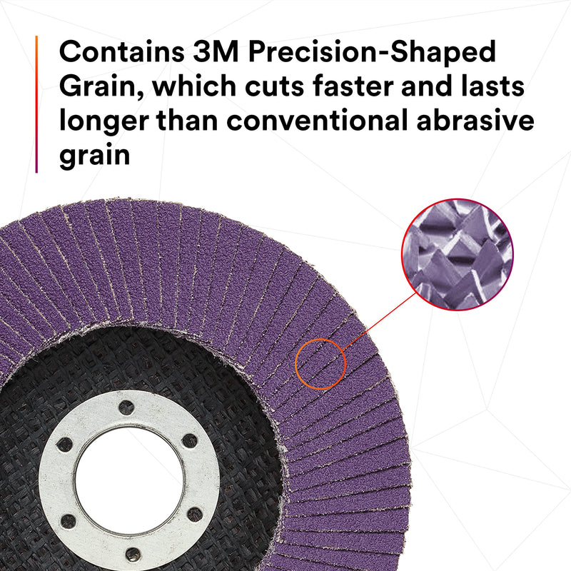 3M Flap Disc 769F, Type 27, 80+, 4-1/2 in x 7/8 in, High Performance Abrasive, Ceramic Precision-Shaped Grain Grinding and Finishing Disc, Carbon Steel, Stainless Steel 4.5 in x 7/8 in T27, 80+