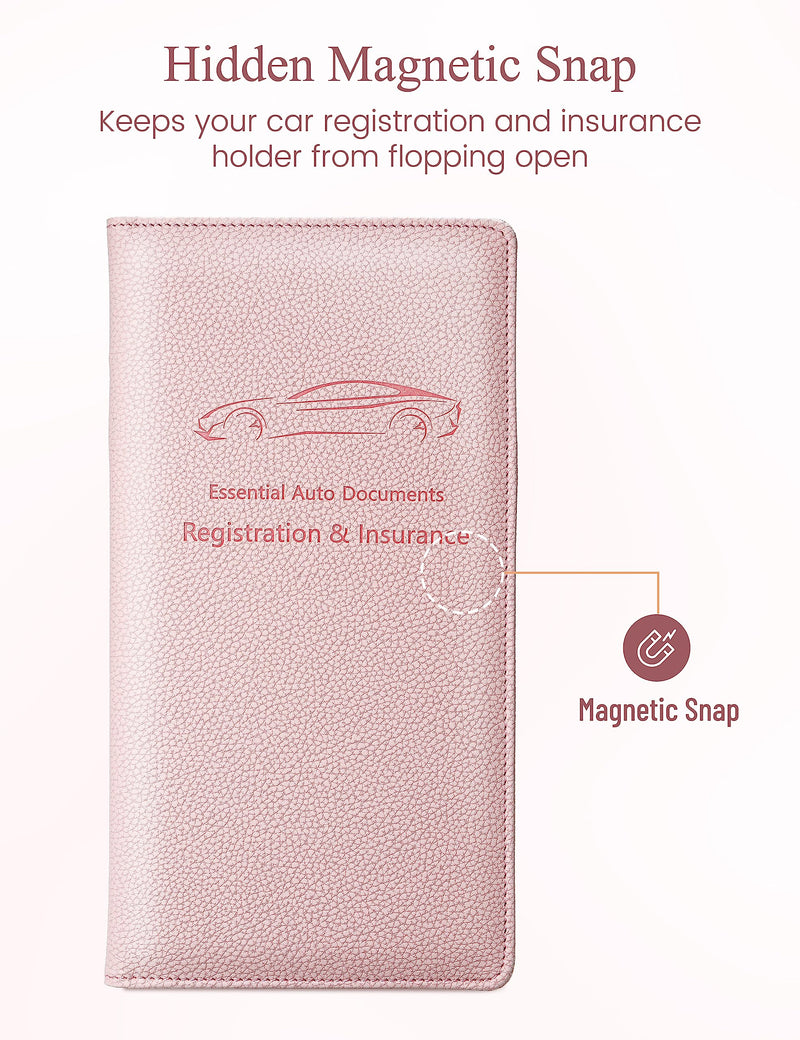 Yarnic Car Registration and Insurance Holder, Pu Leather Car Registration and Insurance Card Holder Car Document Holder for Cards, Essential Document, Driver License (Pink) Pink