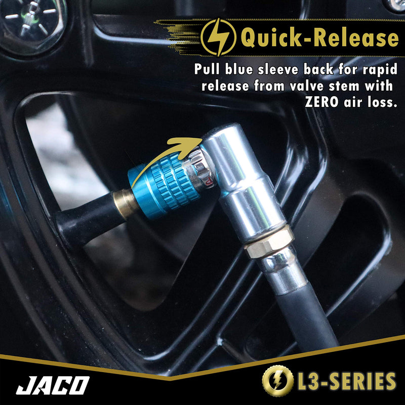 JACO Lightning L3-Series Bike Tire Air Chuck for Presta & Schrader Valves - 1/4" F-NPT (Open Flow) (Pack of 2)