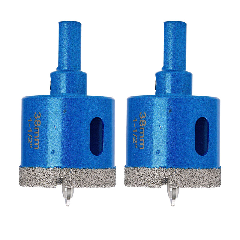 1-1/2 Inch Diamond Core Drill Bits,Vacuum Brazed Hole Saw with Pilot Triangle Shank for Ceramic Tile Glass Concrete Porcelain Granite Pack of 2Pcs Head diameter 38mm(1-1/2")