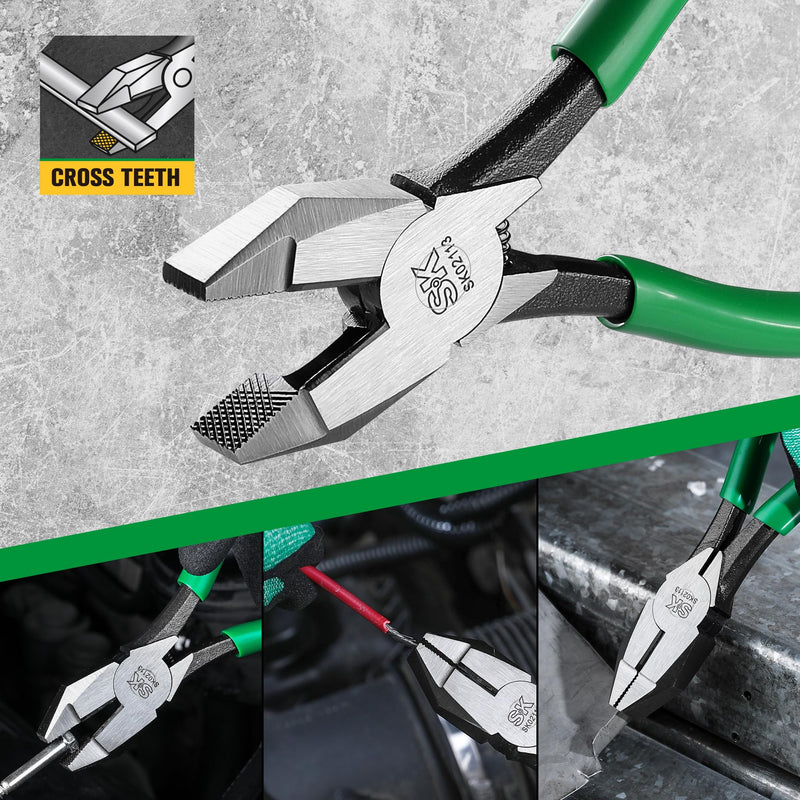 SK 2-Piece Pliers Set, 9-Inch Ironworker's Pliers & Angled Diagonal Plier, Premium CR-V Construction, Side Cutters with Hook Bend Handle Angled Diagonal Pliers