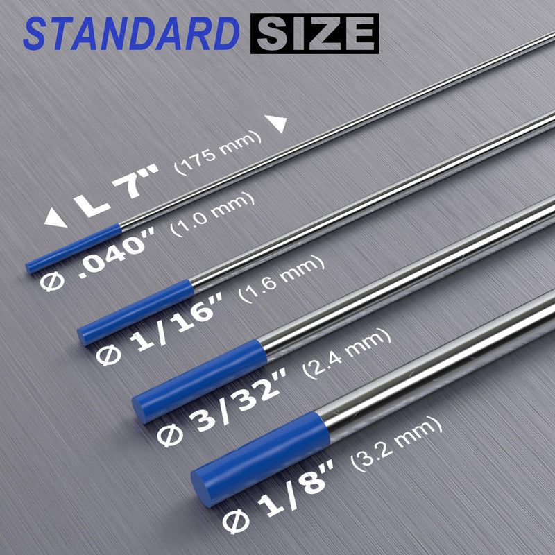 TIG Welding Tungsten Electrode 10 Pack 3/32" × 7" (Blue - 2% Lanthanated, WL20/EWLa-2) for AC/DC TIG Welding 3/32" Blue