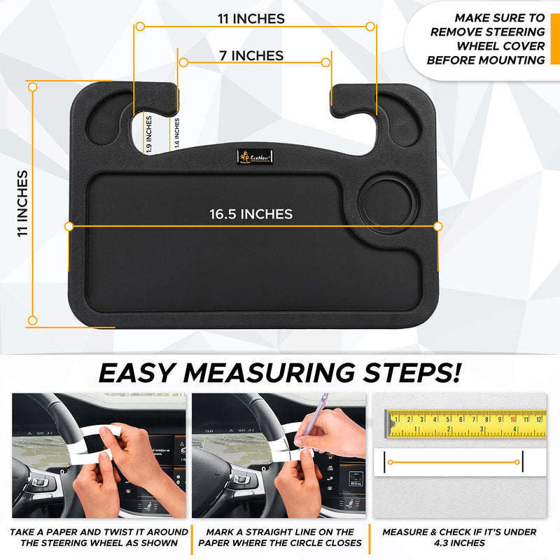EcoNour 2 in 1 Car Steering Wheel Desk | Tray for Laptop Car Mount with Pen Holder| Bench Seat Consoles | Food Tray for Eating with Drinks Holder | Multipurpose Travel Car Accessories Black