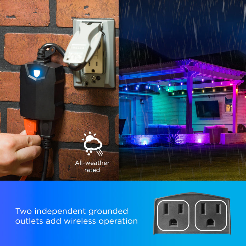 Enbrighten Vibe Outdoor Dual‑Outlet Wi‑Fi Matter Smart Plug, 2.4GHz, No Hub Required, Compatible with Alexa, Google Assistant and Apple HomeKit, Dual Grounded Plug‑in Outlets, 81912-TS1 Outdoor Dual-Outlet