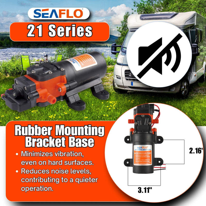 SEAFLO 21-Series Water Pressure Diaphragm Pump - 12V DC, 1.2 GPM, 35 PSI with Adjustable Pressure Switch, Self-Priming, Quiet Operation for RV, Boat, and Off-Grid Applications 1.2 GPM - 35 PSI