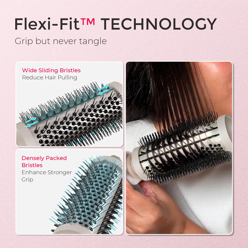 TYMO STYLUX Thermal Brush - Heated Round Curling Brush, Blowout Volumizer with Flexi-Fit Tech for Hair Styling, Curling Styler Tool, Hair Straightener and Curler 2 in 1, Dual Voltage, Gold, 1.5 Inch