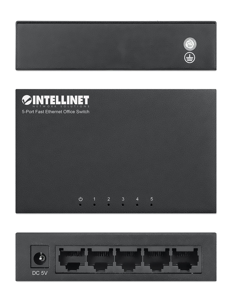 Intellinet 5-Port Fast Ethernet Network Switch - Ethernet Splitter - Unmanaged | Plug & Plug | Durable Metal Housing - for Computer Networking Hub, Desktop – 3 Yr Mfg Warranty – 523301