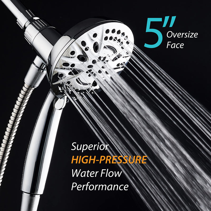 AquaDance New Magnetic Guidance Docking System - High-Pressure 8-setting Handheld Shower Head with Giant 5 inch Face, Magnetic Bracket, Extra-long 72 inch Stainless Steel Hose/All Chrome Finish All Chrome