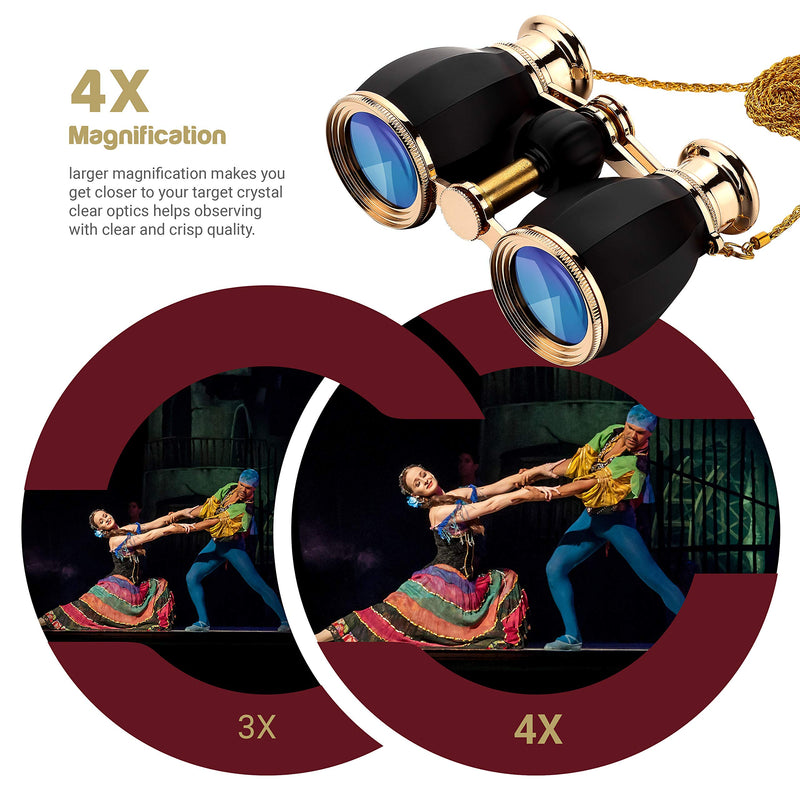 ESSLNB Opera Glasses Binoculars for Women Adults 4X30mm Theater Glasses Compact Binoculars for Theater and Concerts Antique Binoculars with Case Removable Chain (Black) Black