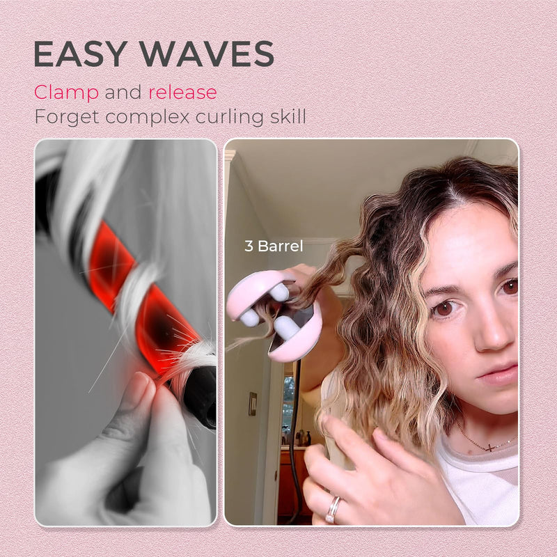 TYMO ROVY Hair Waver Crimper - Hair Curler, Deep Waver Curling Iron, Ionic Curling Wand with Ceramic Tourmaline Barrel for Women, Anti-Scald, Quick & Easy, Dual Voltage, Pink 25mm