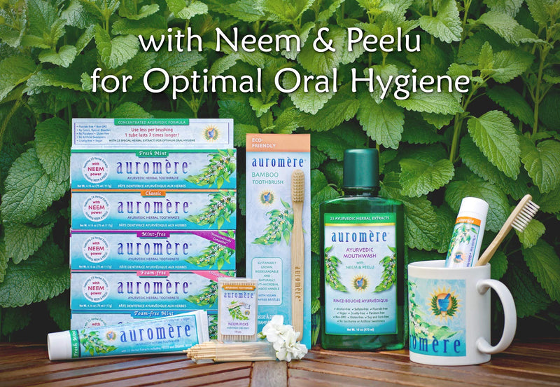 Auromere Ayurvedic Herbal Neem & Clove Toothpaste - All Natural Fluoride Free Toothpaste for Adults and Kids, Suitable for Sensitive Teeth, SLS-Free, Non GMO, Vegan, Cruelty-Free - 4 Pack Mint 4.16 Ounce (Pack of 4)