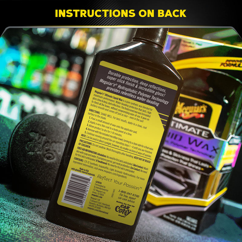 Meguiar's Ultimate Liquid Wax, Durable Protection that Shines, Towel and Pad Included - 16 Oz Bottle