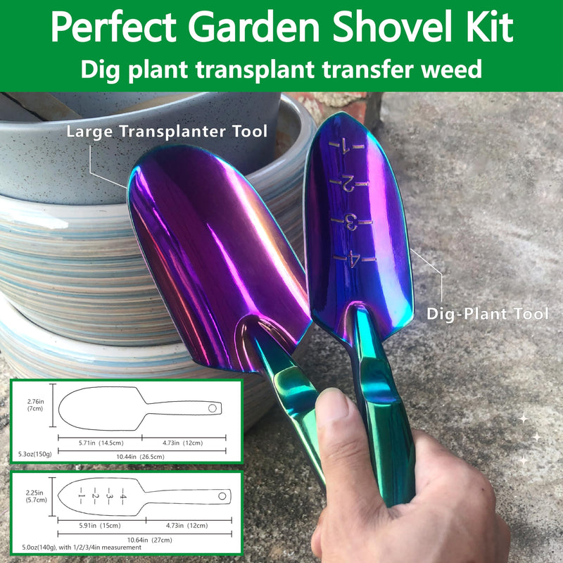 Garden Shovels - 2 Pack Gardening Tools, Heavy Duty Garden Trowels, High Strength Alloy Steel for Soil Digging Planting Transplanting Weeding - Solid Metal Handle, Colorful Dig-Plant Tool & Large Transplanter Tool